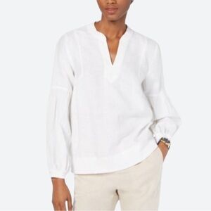 TOMMY HILFIGER | TOPS |  WOMEN’S WHITE LINEN SPLIT NECK